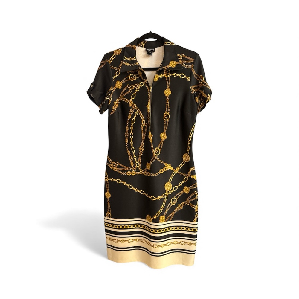 Elegant Black and Gold Chain Print Dress